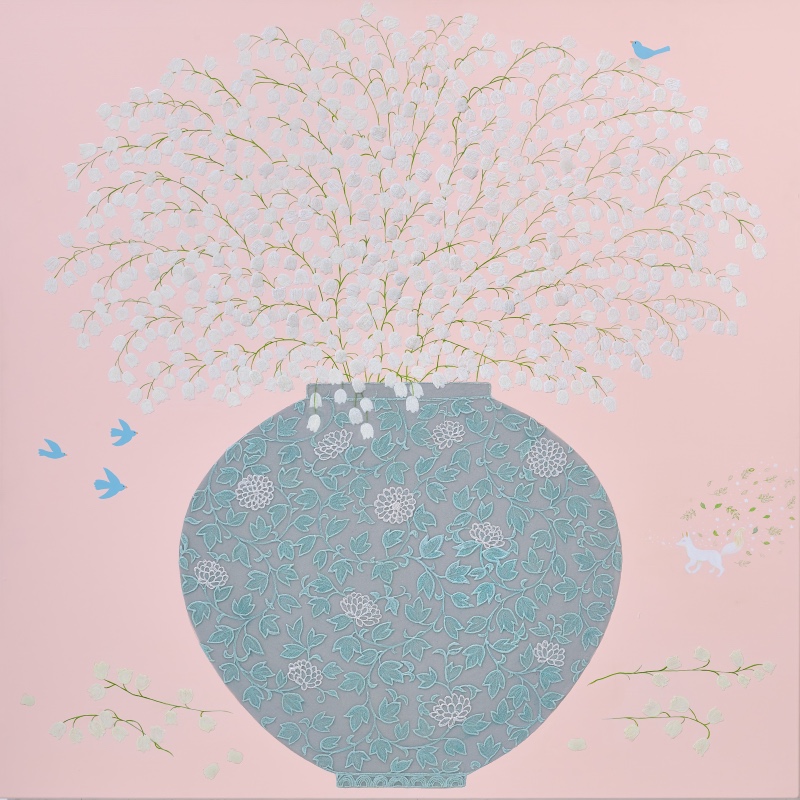 우아한향기(방울꽃, 97x97cm, Mixed media on canvas, 2022).jpg